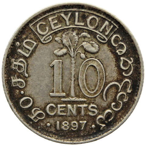 1897 10 Cents Ceylon Victoria Coin Silver