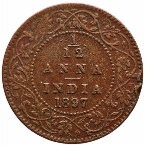 1897 1/12 Anna India British Queen Victoria Coin Calcutta Mint