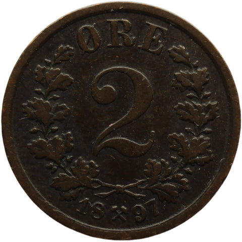 1897 2 Ore Norway Coin Oscar II