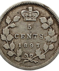 1897 5 Cents Canada Coin Victoria Silver