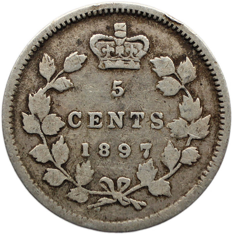 1897 5 Cents Canada Coin Victoria Silver