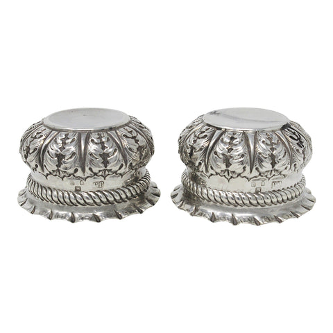 1897 Antique Victorian Era Pair Sterling Silver Salt Cellars Silversmiths James Jackson II London Hallmarks