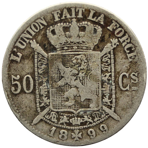 1899 50 Centimes Belgium Coin Silver Leopold II French text