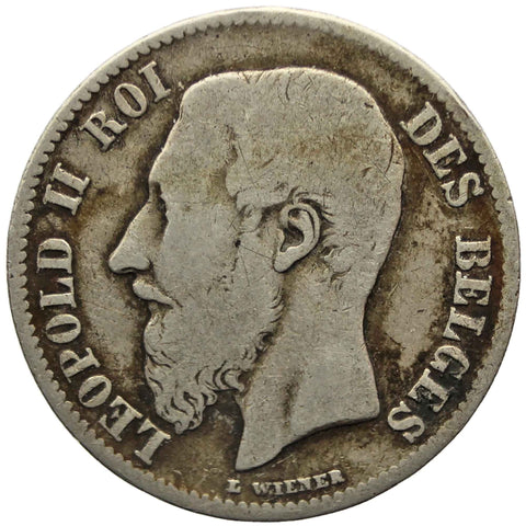 1899 50 Centimes Belgium Coin Silver Leopold II French text