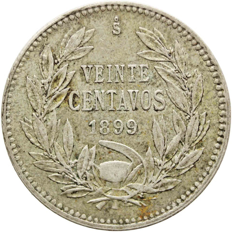 1899 Chile 20 Centavos Silver Coin