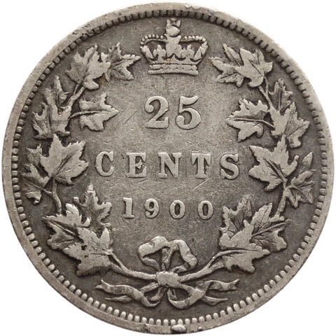 1900 25 Cents Victoria Canada Coin Silver