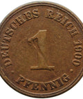 1900 A One Pfennig Germany Wilhelm I Coin Small Shield Berlin Mint