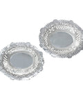 1900 Antique Victorian Era Pair Sterling Silver Pierced Dishes Silversmiths Walker & Hall Birmingham Hallmarks