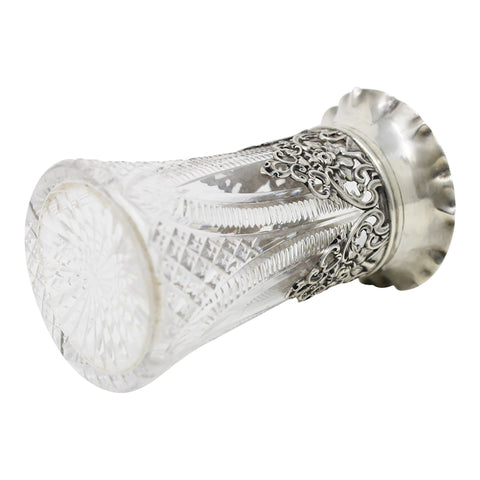 1900 Antique Victorian Era Sterling Silver Top Glass Vase Silversmiths Synyer & Beddoes (Harry Synyer Charles Joseph Beddoes) Birmingham