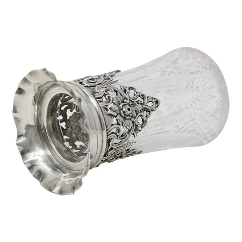 1900 Antique Victorian Era Sterling Silver Top Glass Vase Silversmiths Synyer & Beddoes (Harry Synyer Charles Joseph Beddoes) Birmingham