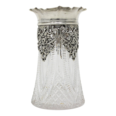 1900 Antique Victorian Era Sterling Silver Top Glass Vase Silversmiths Synyer & Beddoes (Harry Synyer Charles Joseph Beddoes) Birmingham