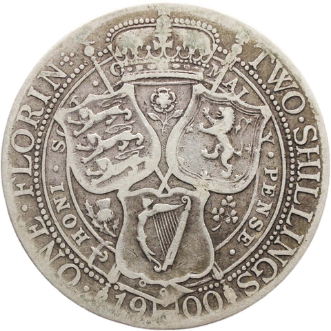 1900 Florin Victoria Silver Great Britain Coin Two Shillings (3rd portrait)