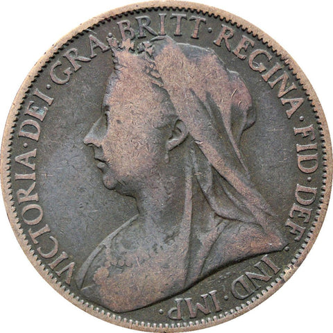 1900 One Penny Queen Victoria Great Britain Bronze Coin