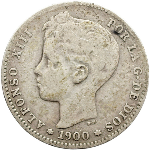 1900 One Peseta Spain Coin Alfonso XIII Silver 3rd portrait