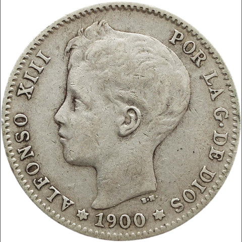 1900 Peseta Spain Coin Silver Alfonso XIII 3rd portrait
