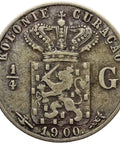 1900 Quarter Gulden Coin Curaçao Netherlands Antilles Wilhelmina Silver