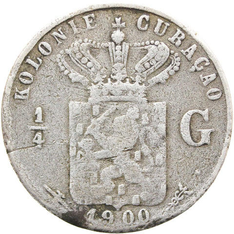 1900 Quarter Gulden Curaçao Netherlands Antilles Wilhelmina Silver Coin
