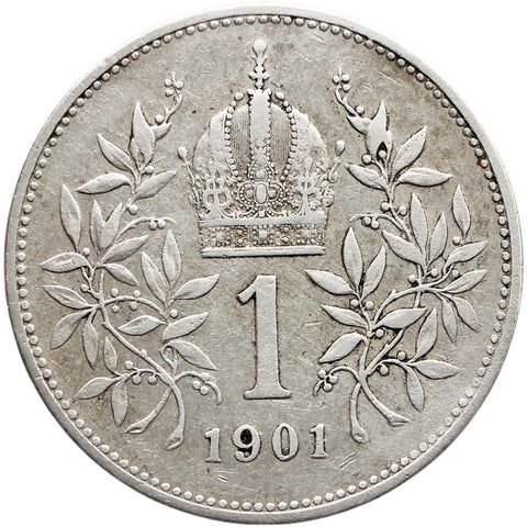 1901 1 Korona Austria Habsburg Franz Joseph I Silver Coin