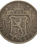 1901 9 Piastres Cyprus Coin Victoria Silver