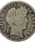 1901 One Dime United States Barber Coin Silver