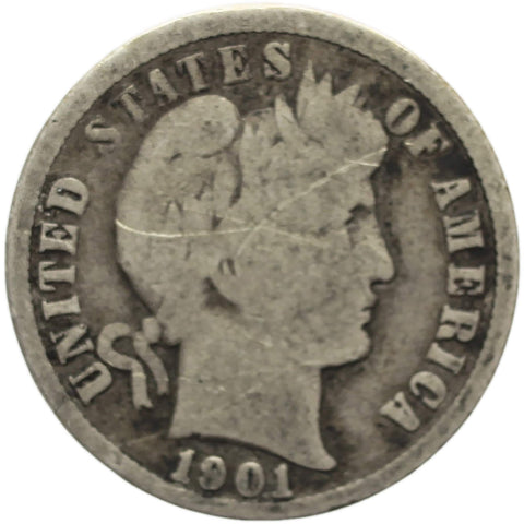 1901 One Dime United States Barber Coin Silver