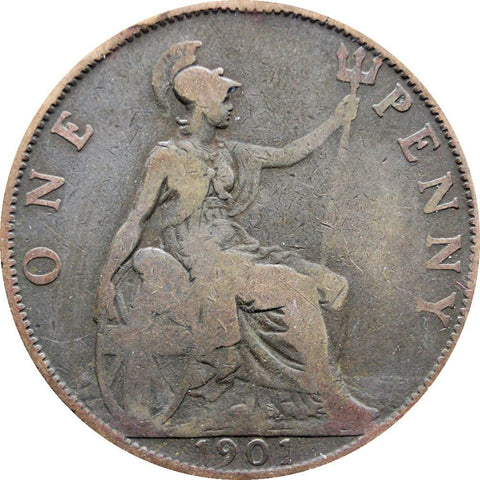 1901 One Penny Queen Victoria Great Britain Bronze Coin