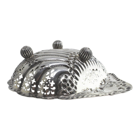 1902 Antique Edwardian Era Shell Shaped Sterling Silver Pierced Dish Silversmith Henry Atkin Sheffield Hallmarks