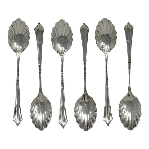 1903 Antique Edwardian Era Sterling Silver Set Six Tea Spoons original Case Silversmith William Hutton & Sons Ltd London Hallmarks