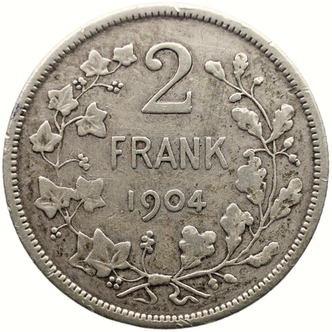 1904 2 Francs Belgium Coin Leopold II Silver Dutch text