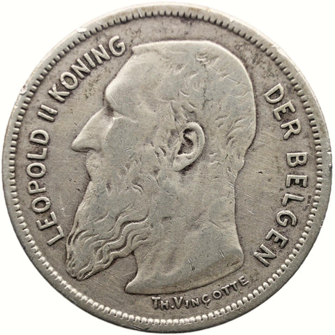 1904 2 Francs Belgium Coin Leopold II Silver Dutch text