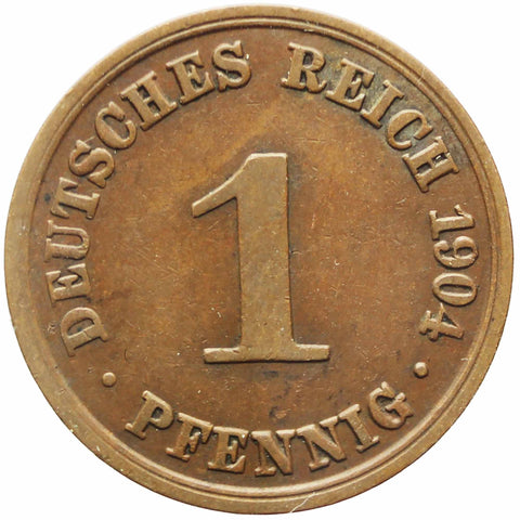 1904 A One Pfennig Germany Wilhelm I Coin Small Shield Berlin Mint