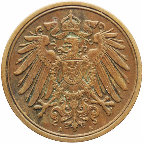 1904 A One Pfennig Germany Wilhelm I Coin Small Shield Berlin Mint