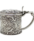 1904 Antique Edwardian Era Sterling Silver Mustard Pot with Blue Glass Liner Silversmiths Ridley Hayes Chester Hallmarks