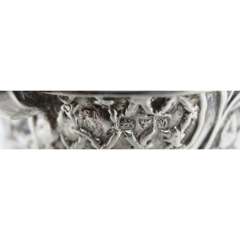 1904 Antique Edwardian Era Sterling Silver Mustard Pot with Blue Glass Liner Silversmiths Ridley Hayes Chester Hallmarks