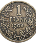 1904 One Franc Belgium Coin Leopold II Silver Dutch text