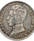 1904 One Peseta Spain Coin Silver Alfonso XIII