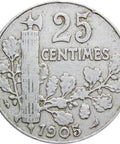 1905 25 Centimes Coin France Coins Old Money Antique Numismatic Collectible Laureate liberty head facing left