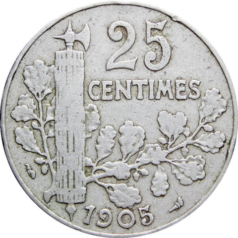 1905 25 Centimes Coin France Coins Old Money Antique Numismatic Collectible Laureate liberty head facing left