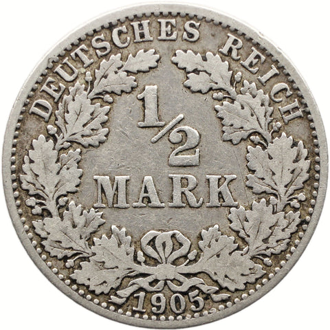 1905 A Half Mark Germany Coin Wilhelm II Silver Berlin Mint