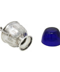 1905 Antique Edwardian Era Sterling Silver Salt Pot with Blue Glass Liner Silversmiths Henry Matthews Birmingham Hallmark
