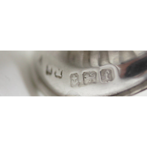 1905 Antique Edwardian Era Sterling Silver Salt Pot with Blue Glass Liner Silversmiths Henry Matthews Birmingham Hallmark