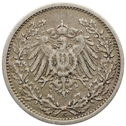 1905 G Germany Half Mark Wilhelm II Coin Silver Karlsruhe Mint