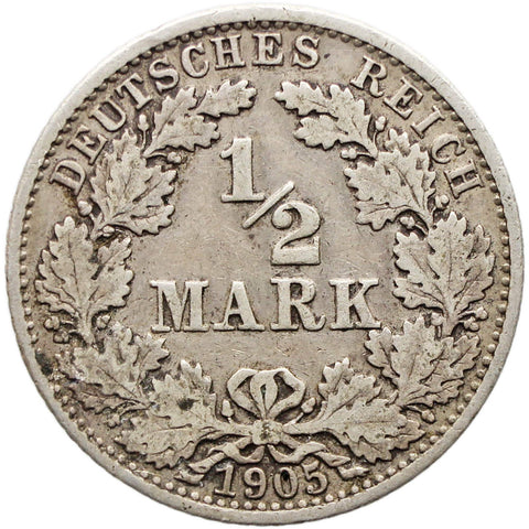 1905 G Germany Half Mark Wilhelm II Coin Silver Karlsruhe Mint