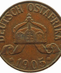 1905 J German East Africa one Heller Wilhelm II Bronze coin