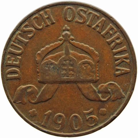 1905 J German East Africa one Heller Wilhelm II Bronze coin