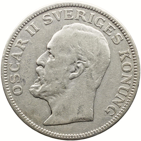 1906 1 Krona Sweden Coin Oscar II Silver