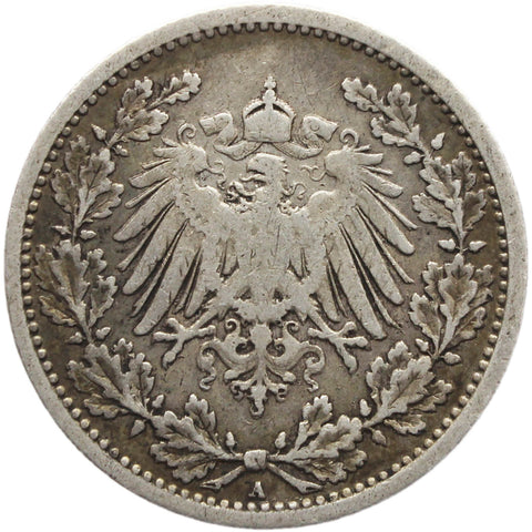 1906 A Germany Half Mark Wilhelm II Coin Silver (type 2 - small shield)