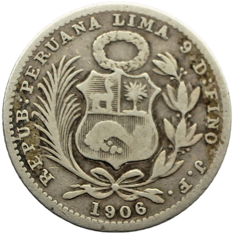 1906 JF 1 Dinero Peru Coin Silver