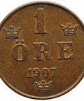 1907 1 Ore Sweden Coin Oscar II