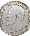 1907 2 Kronor Sweden Coin Oscar II Silver